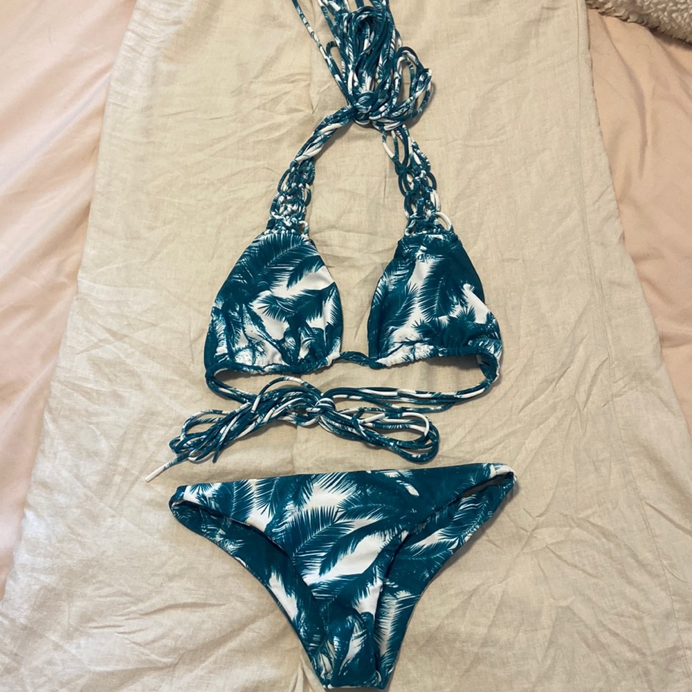 Mikoh Swimwear - dark teal & off-white palm pattern